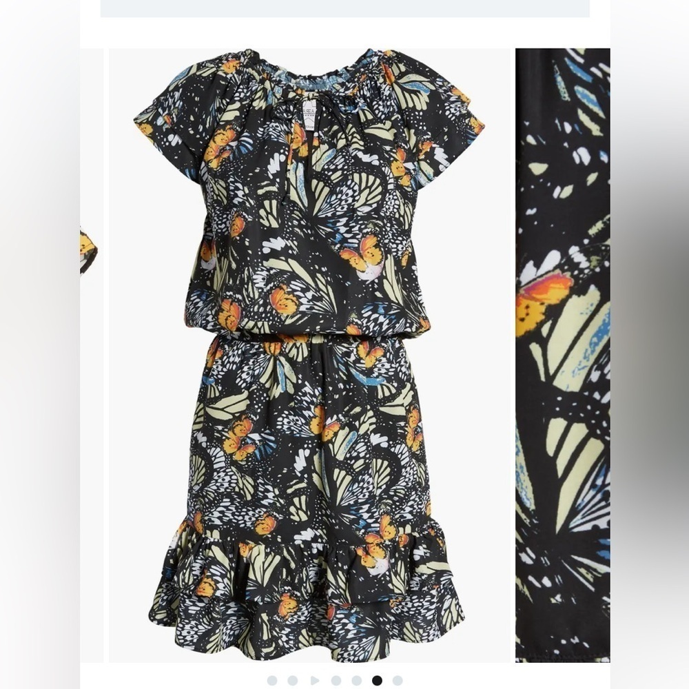 AREA STARS Butterfly Print Tiered Dress In Black Multi Color size S